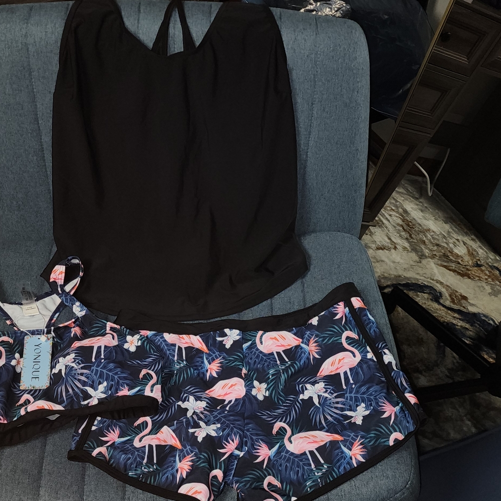 Younique Black and Pink Pajama Set with Flamingo Print